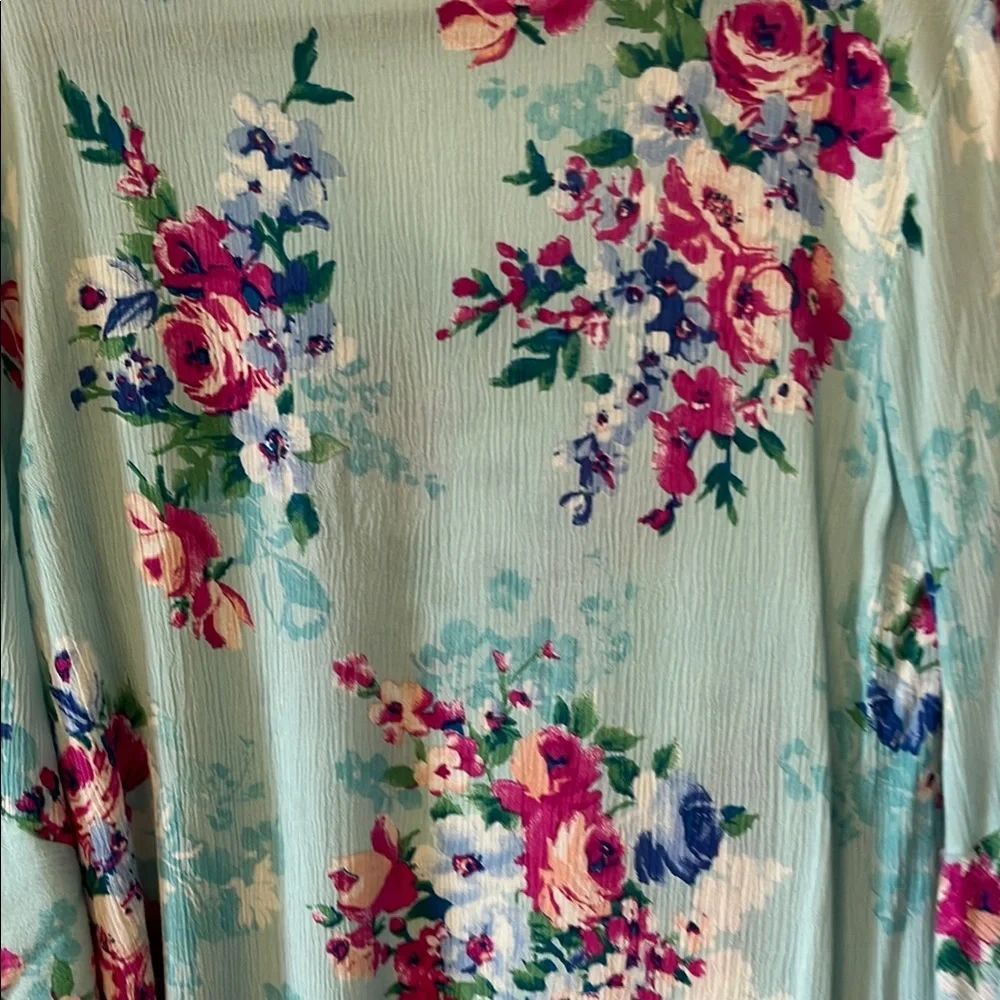 Newbury Kustom Blue and Pink Blouse with Floral Print and Flared Sleeves - Picture 8 of 9